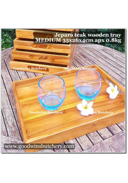 Jepara teakwood WOODEN TRAY baki nampan kayu jati MEDIUM 35x26x4cm weight +/-800g